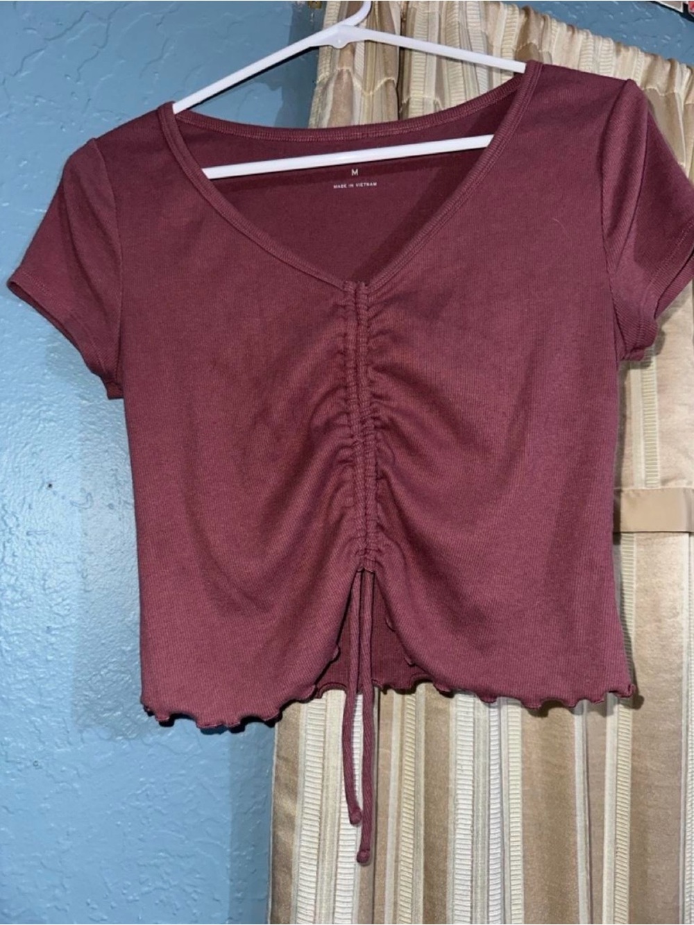 Aeropostale Burgundy Ruched V-Neck Crop Top